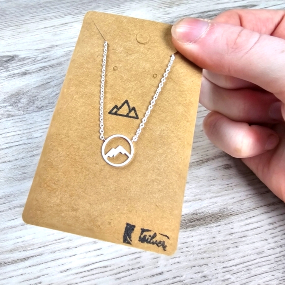 Dainty Mountain Peak Circle Necklace Silver - Picture 8 of 9
